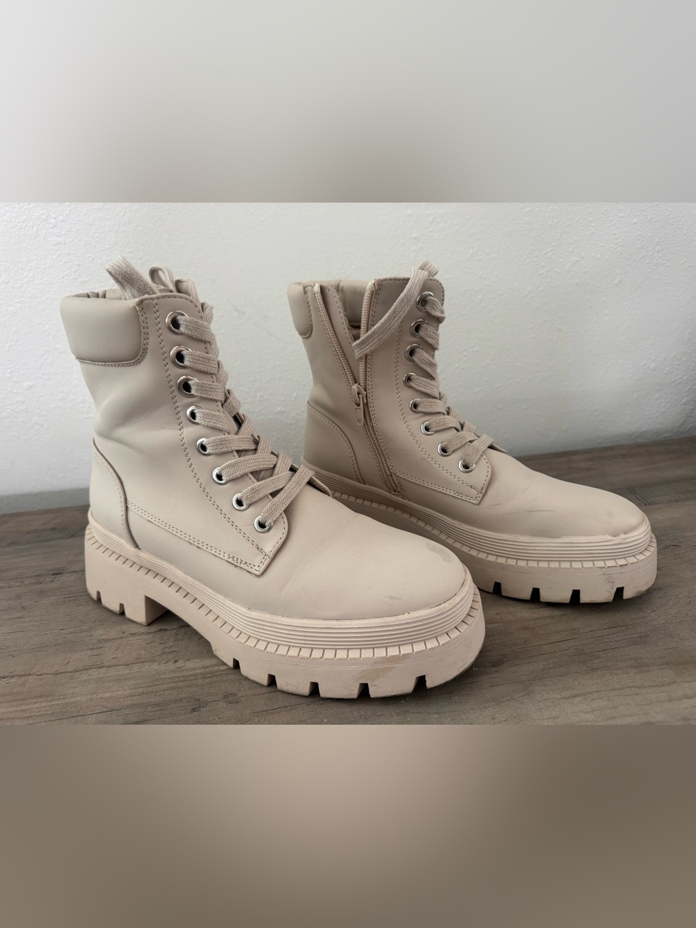 Just Fab Tevos Chunky Combat Boots in Light Beige